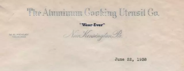 580 - 1938 Letterhead, Aluminum Cooking Utensil Co. New Kensington, PA