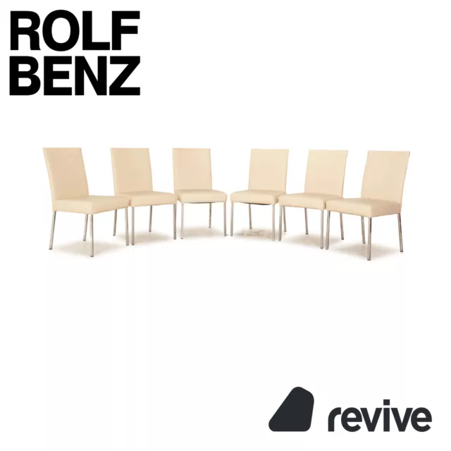 6er Ensemble Rolf Benz 652 Cuir Chaise Crème Salle à Manger