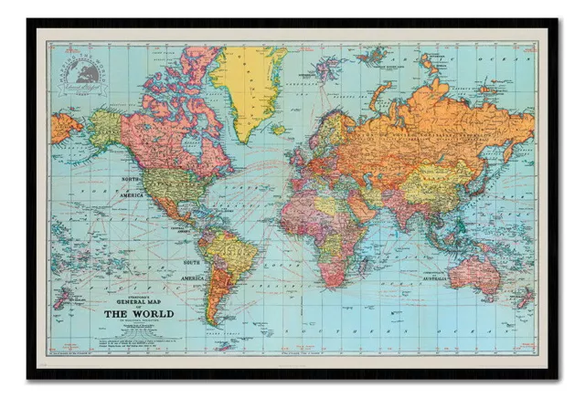 88541 Retro General Map Of The World Wall Print Poster AU