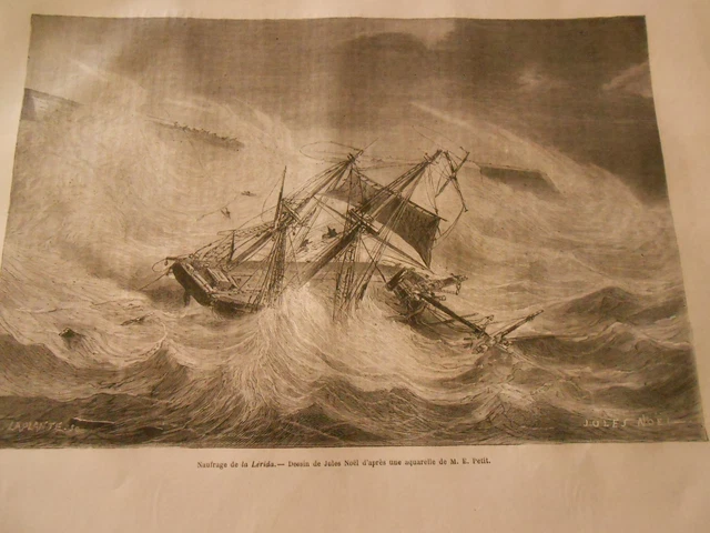 Naufrage de la Lérida Gravure Print 1869