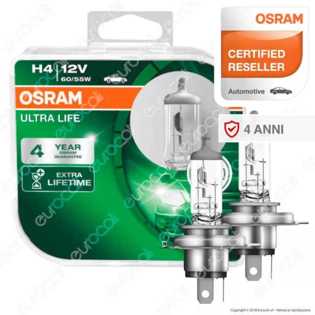 2 Lampade Osram H4 Ultra Life Lampadine Fari Auto Moto