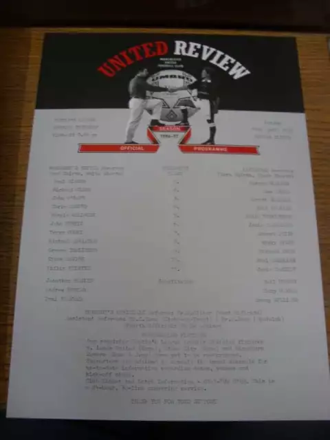 14/04/1997 Manchester United Reserves v Liverpool Reserves  (single sheet)