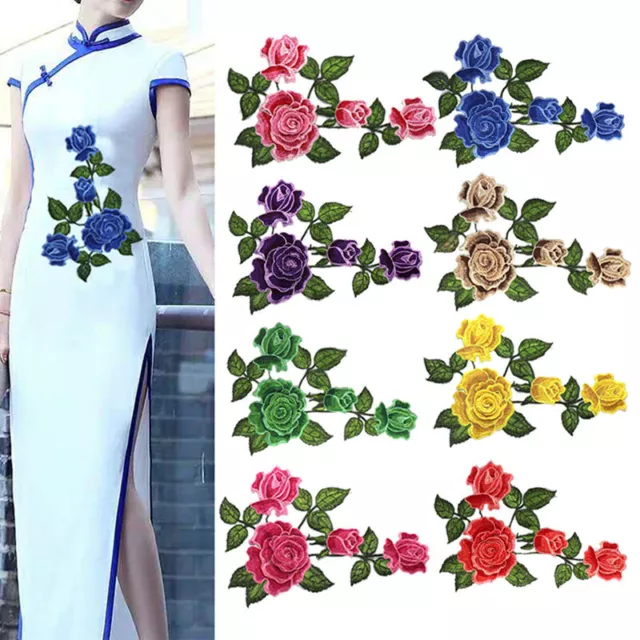 Embroidered Rose Flower Patch Iron Sew On Badge Clothes Embroidery Applique AU