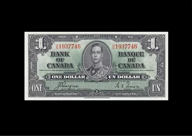 1937 Bank of Canada "GEM UNC" $1 Dollar Bill / Banknote COYNE-TOWERS U/N