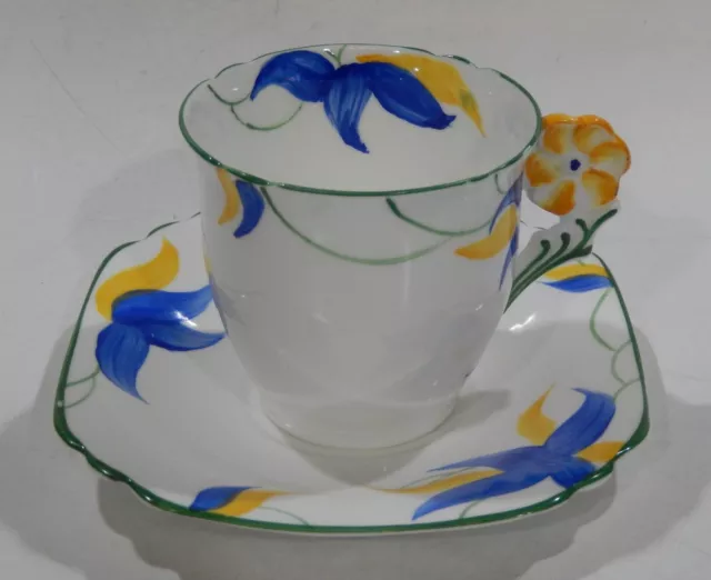 COLLINGWOOD England Hand Painted Abstract Art Deco FLOWER HANDLE Cup & Saucer