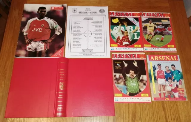 Arsenal home football programmes 4 from 1990-1991 season + Binder, Handbook, PD.