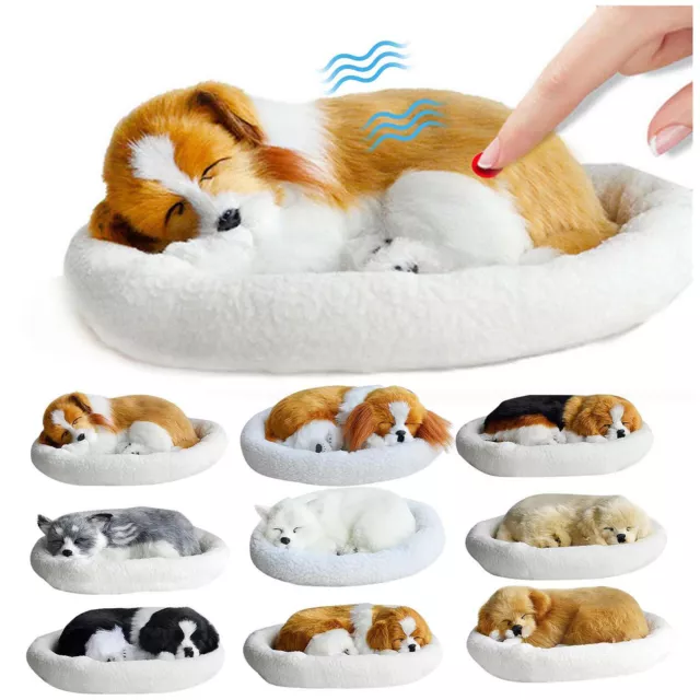 Realistic Sleeping Plush Breathing Dog W/ Mat Creative Animal Decor Stuffed Doll