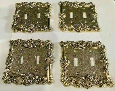 4 Beautiful Gold Metal double outlet light switch plate covers vintage antique