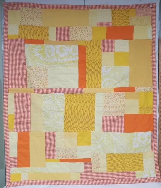 Quilt Vintage Handmade Baby Crib Lap Blanket Machine Quilted Yellow Red Orange
