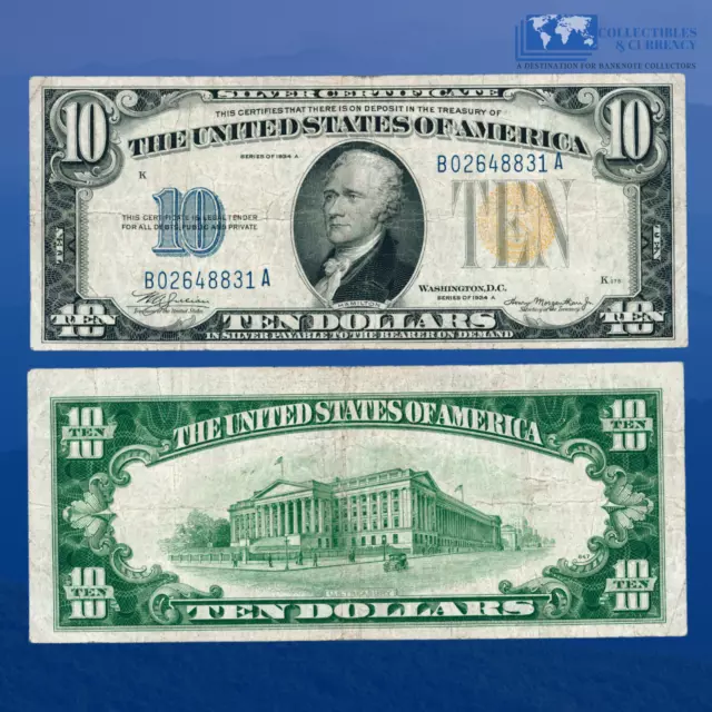 Fr.2309 1934A $10 Silver Certificate Yellow Seal "North Africa", VF #48831