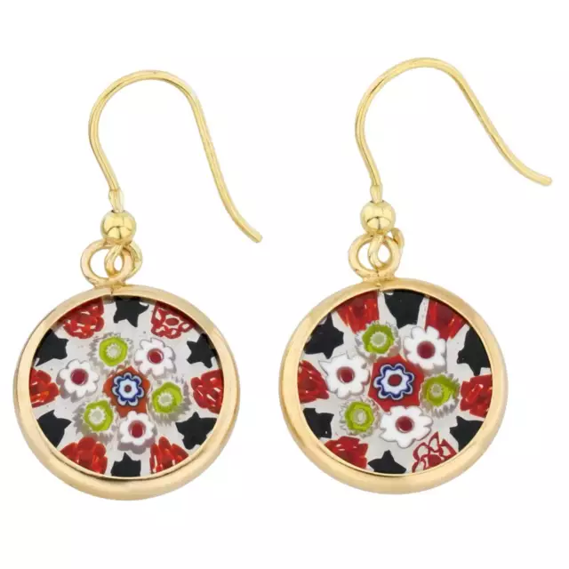 GlassOfVenice Murano Glass Millefiori Round Dangle Earrings - Gold