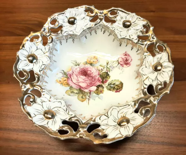 Alte, dekorative Porzellan Schüssel/Schale Rosendekor mit Golddekor