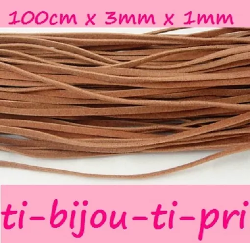 LOT de 5 mètres (5 x 1m) CORDONS plats LACETS simili DAIM 3mm CAMEL perles bijou