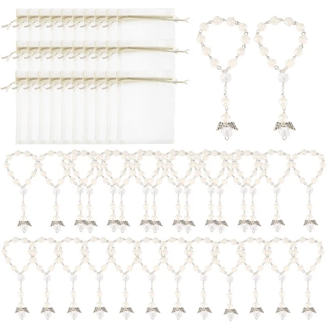 30 StüCk Taufe Acryl Rosen Kranz Perlen  Rosen KräNze Engel mit Organza Beu6449