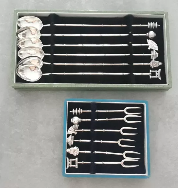 JAPANESE STERLING SILVER  Hors d'oeuvres Cocktail  /ICE TEA SPOONS CANAPE  FORKS
