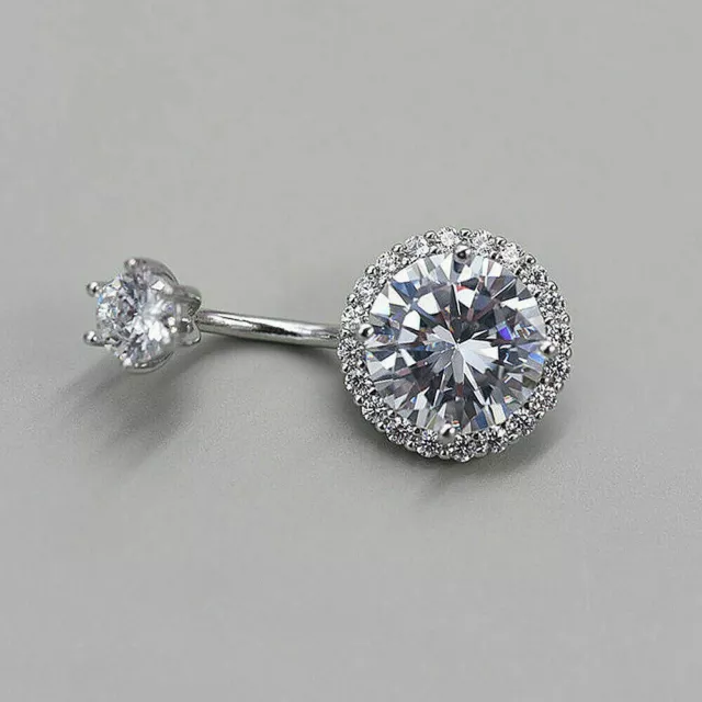 3 Ct Round Cut Simulated Diamond Women's Belly Button Ring 14K White Gold Plated