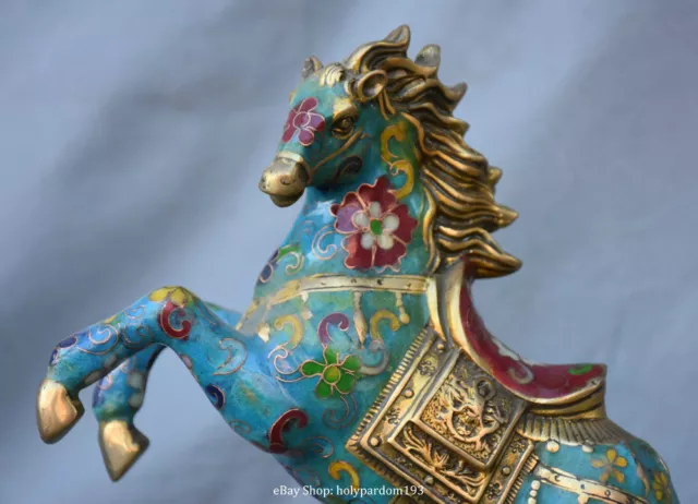 9" Old Chinese Cloisonne Bronze Folk Animal Zodiac Year Horse Horses Sculpture 2