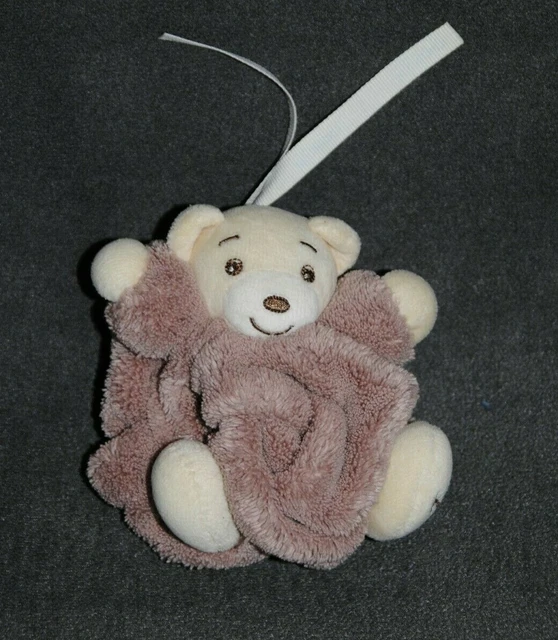 Peluche Doudou Ours Beige Prune KALOO 2007 Boule Plume Attache Tétine 12 Cm