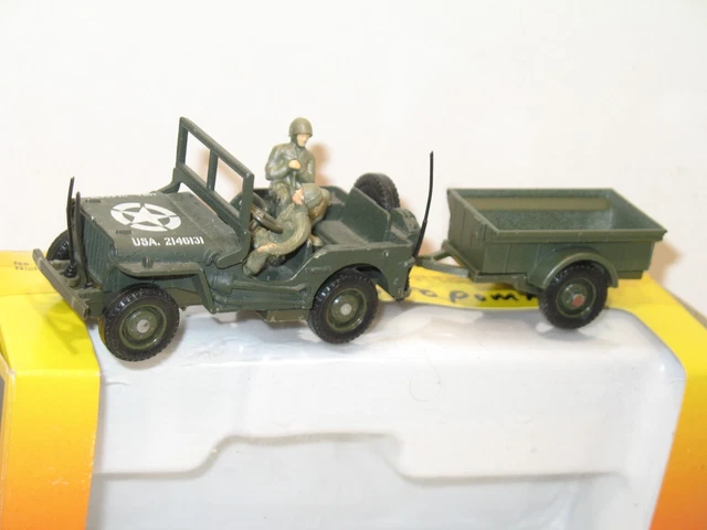 1021 SOLIDO VEHICULE Militaire Jeep Willys Et Sa Remorque + Bateau EUR