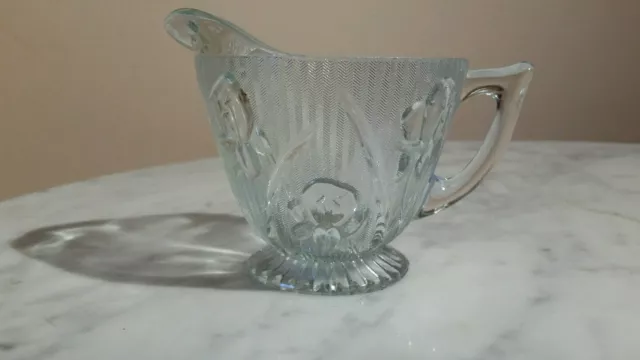 Antique Iris Herringbone Clear Depression Glass Creamer Pitcher Jeannette Glass