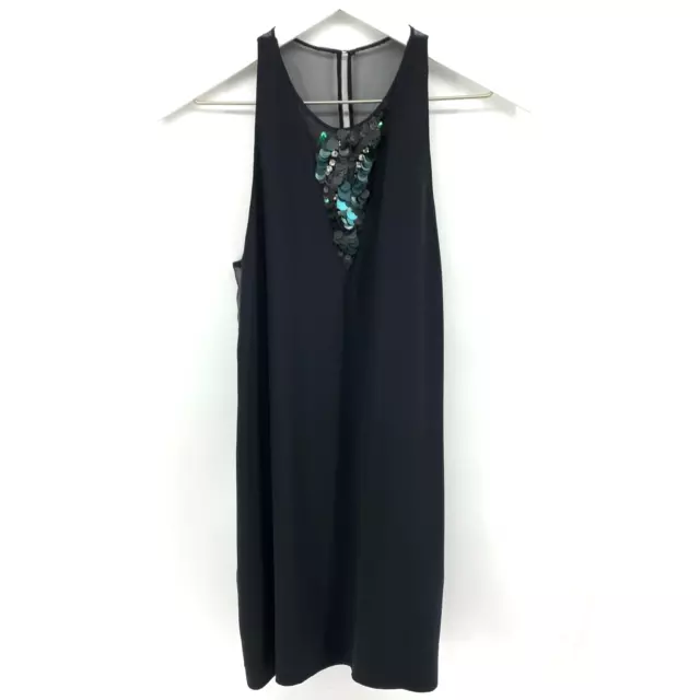 3.1 Phillip Lim Womens Sz 0 Black Silk Tank Dress Sequins Trim Silk Lining