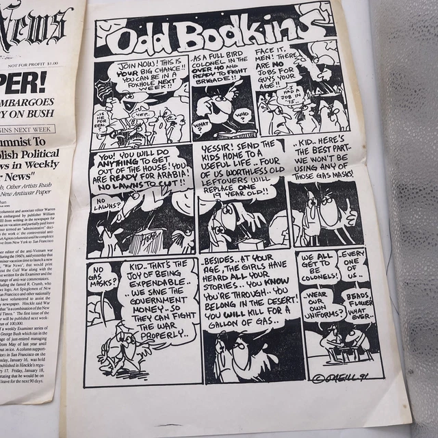 WAR NEWS JAN 1991 Press Release Dan O'Neill Odd Bodkins Vintage