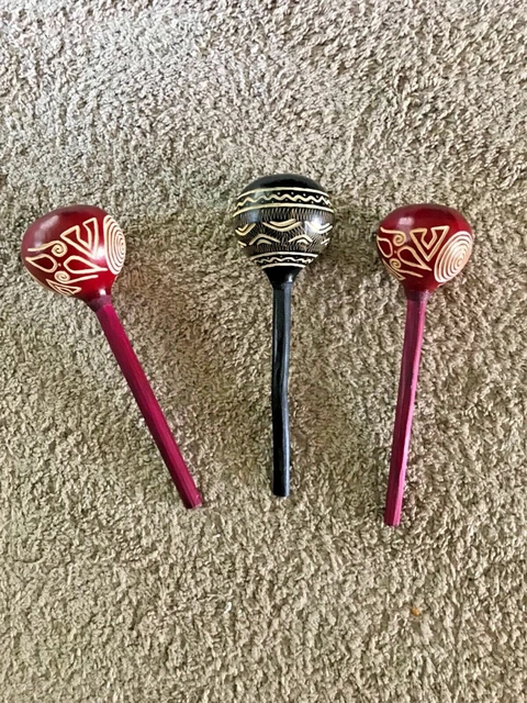 Handcrafted Hand Held Shekere Shakers Wooden African 12’