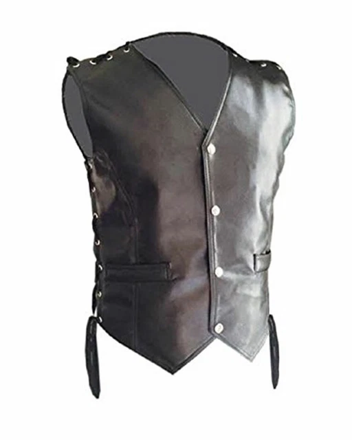 Uomo Vera Pelle Gilet Moto Stile Biker Gilet Nero