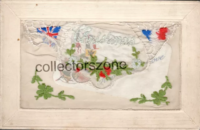 WW1 Silk Postcard Christmas allied Flags & Flowers