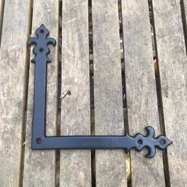 French Antique Corner Furniture Brace Forged Black 6” Fleur De Lis Wrought Iron