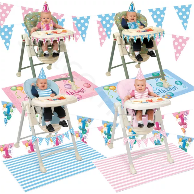 First 1st Birthday Highchair Decorations Kit Pink Blue Baby Girl Boy Party Decor