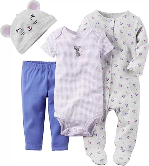 CARTERS Infant Girl MOUSE Baby OUTFIT 4-pc Floral Hat Bodysuit Pants PREEMIE New