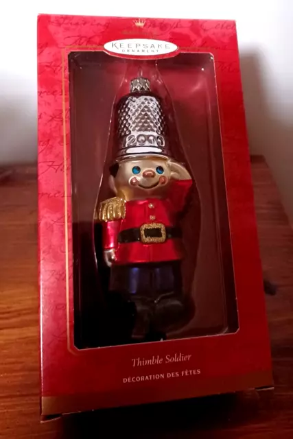 Hallmark Thimble Soldier Blown Glass Christmas Ornament 6" Vintage 2000