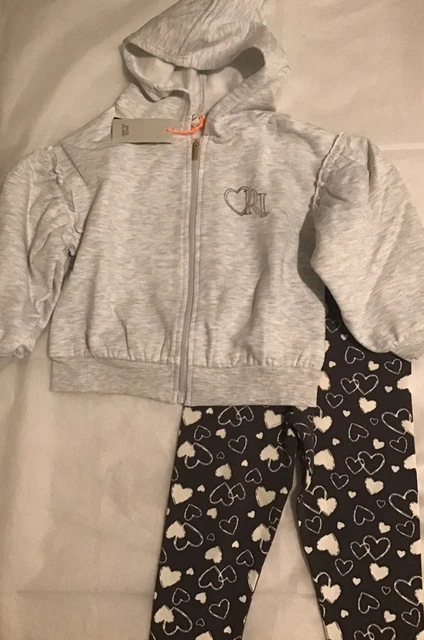 River island mini girls aged 2-3 years grey marl heart print sweat top set BNWT 2