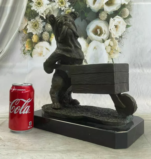 Art Deco Hot Cast English Bulldog Dog with Wagon Bronze Sculpture Figurine SALE