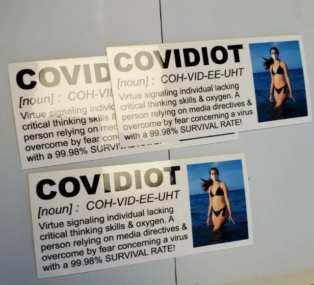 COVIDIOT Stickers Lot of three (3) 5" Bumper Stickers 3 pack plandemic HOAX