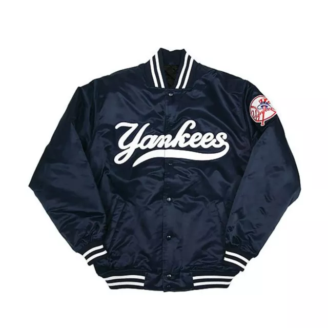 NY Yankees 90s Vintage Athletic Jacket Navy Blue Satin Bomber Varsity Jacket