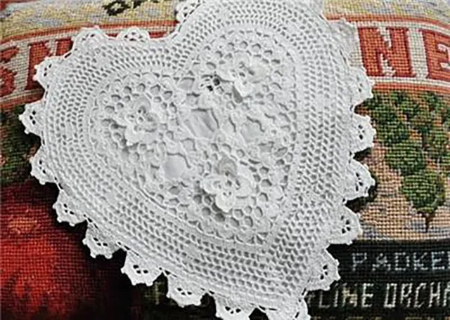 Exquisite White 3D Hand Crochet Heart Shape Cotton Doily 12"