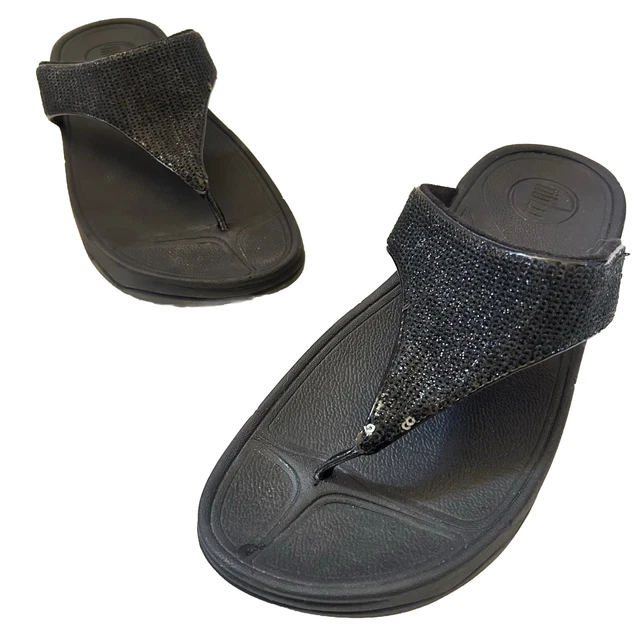 Fitflop Black Beaded Suede Sandal Platform Flip Flop Women’s Size 7