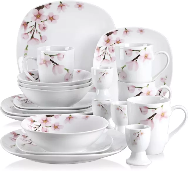 20-Piece Dinner Set Porcelain Crockery Floral Egg Cups Mugs Bowls Plates for 4