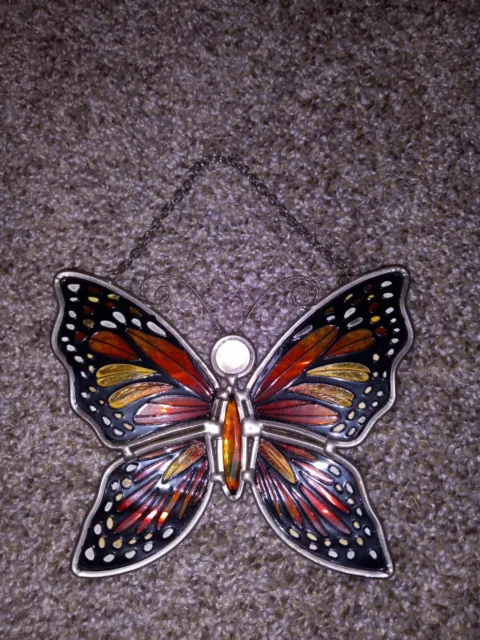 AMIA Butterfly Suncatcher Handcrafted Hand Painted Stained Glass Window Decor 6”
