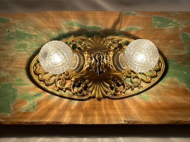 Antique Vtg Art Deco Victorian Flush Mount Ceiling or Wall Fixture 2 Bulb Vanity 2