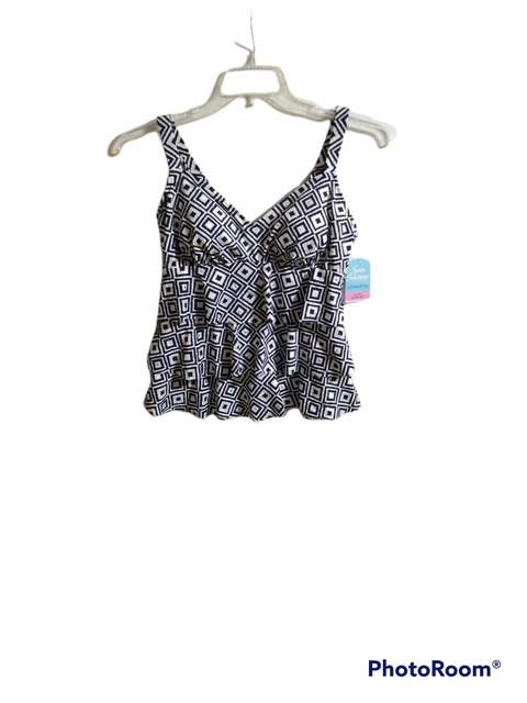 Swim Solution Womens 12 Black Diamond Silver Metallic Tripple Tier Tankini