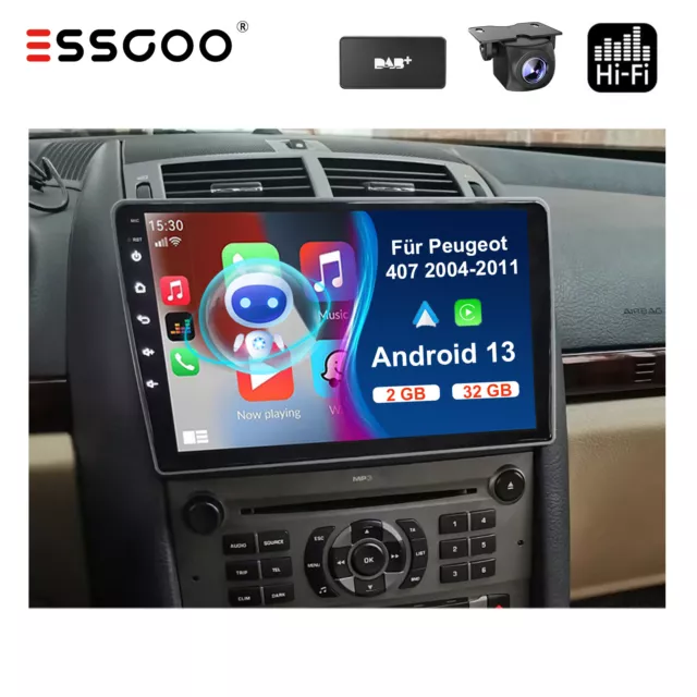 DAB+ Android 13 Autoradio mit Bluetooth Carplay IPS Kam Für Peugeot 407 2004-11