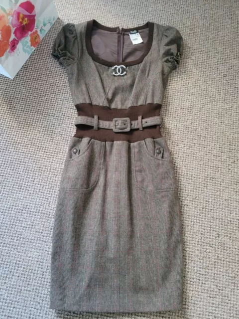 Dolce & Gabbana tweed wool dress with a belt, size 26/40, brown colour