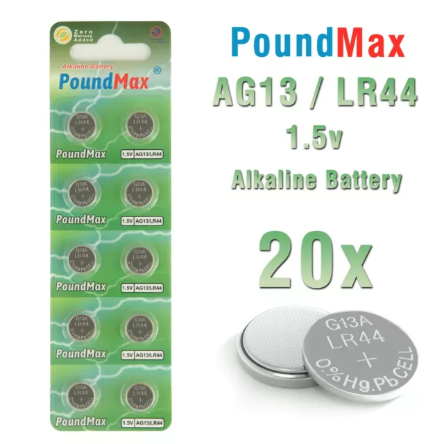 20 X  AG13 LR44 SR44 G13 L1154 A76 357 PX76A RW82 1.5V PoundMax Batteries 2