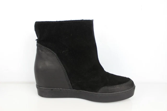 ANDRE Bottines fourrées talon compensé caché cuir et daim noir T 36 Bon état 2