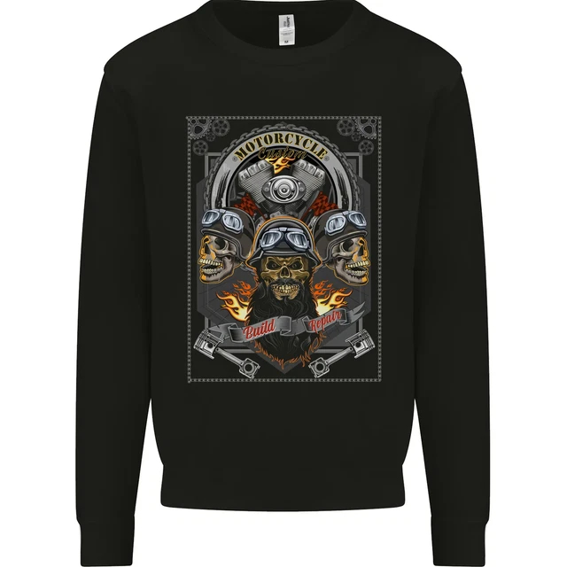 Moto Custom Biker Moto Teschi Bambini Felpa Maglione