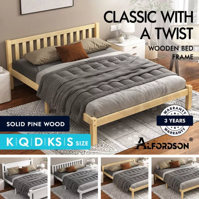 ALFORDSON Bed Frame Queen Double King Single Size Wooden Mattress Base White/Oak