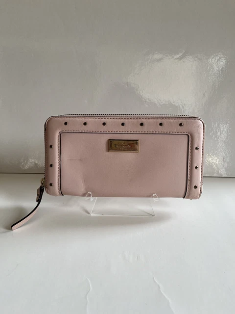 Kate Spade Helena Street Posy Pink Leather Zip Around Wallet with gold studs